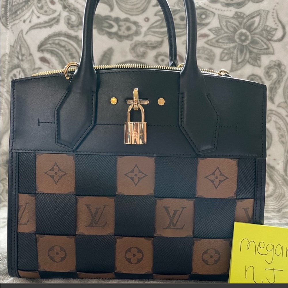 Louis Vuitton Calfskin Monogram Damier Tressage City Steamer PM Handbag